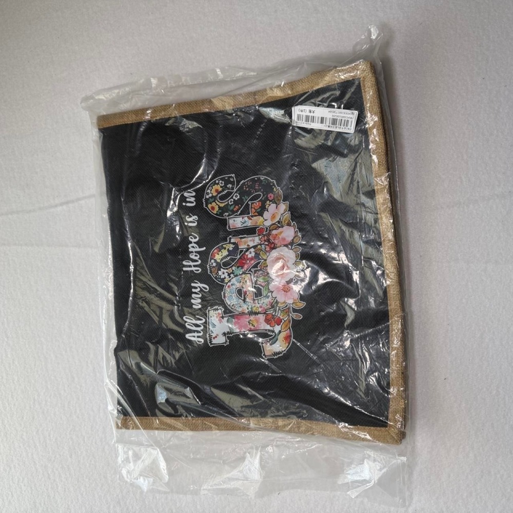 All My Hope Is In Jesus Floral Black Canvas Tote Bag Tan Trim NWT Large
